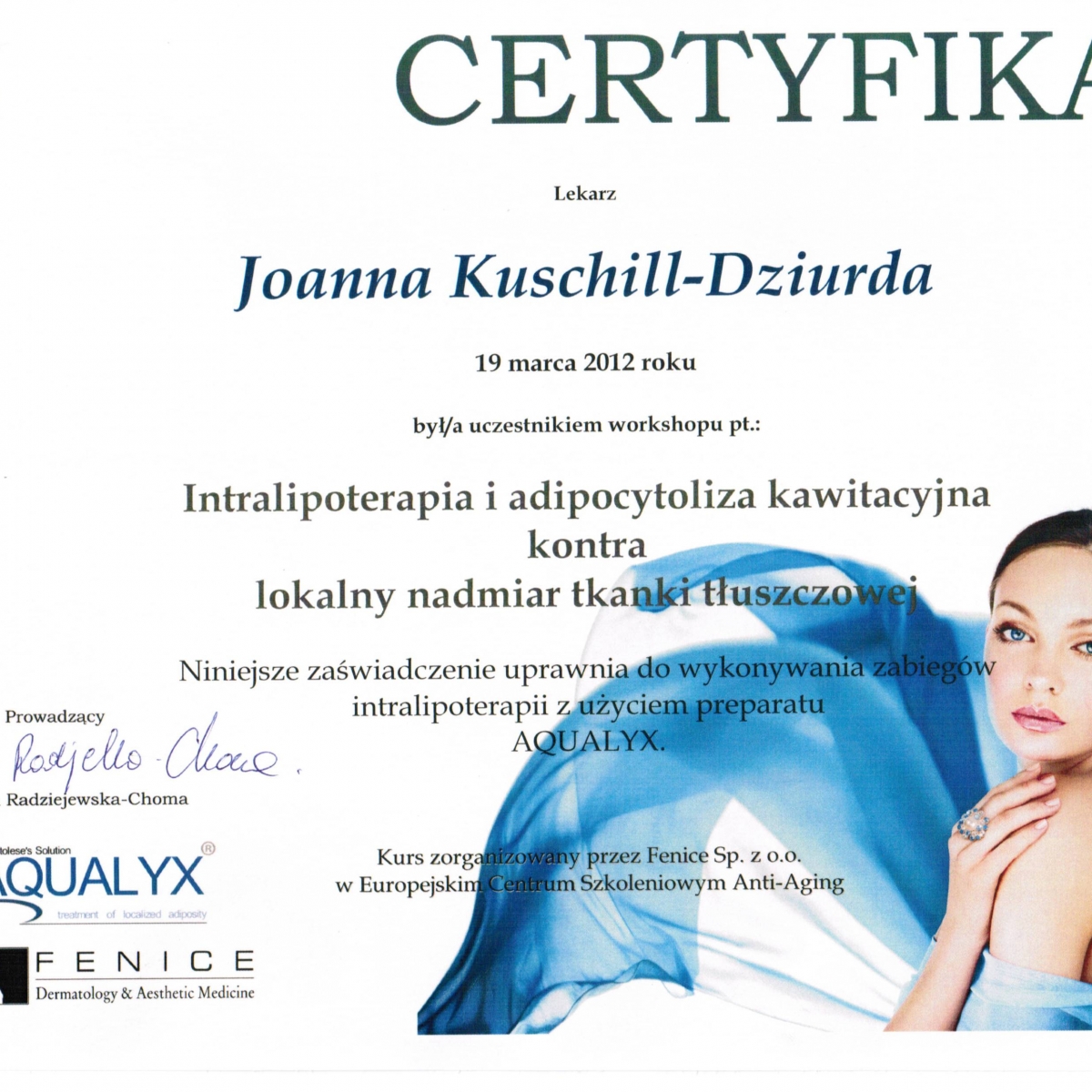 Dr N Med Joanna Kuschill Dziurda Certyfikaty Klinika Medestetis®️ 2338